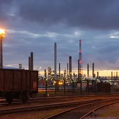 Industrial area in twilight (Oil refinery in the port of Antwerp, Belgium)