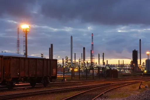 Industrial area in twilight (Oil refinery in the port of Antwerp, Belgium)