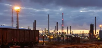 Industrial area in twilight (Oil refinery in the port of Antwerp, Belgium)