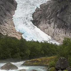 Cascading stream at glacier (Briksdal glacier, Jostedalsbreen national park, Norway)