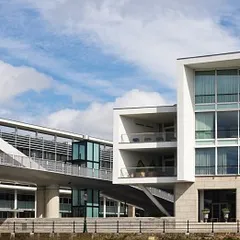 Modern buildings on the riverside of Maas river in Maastricht