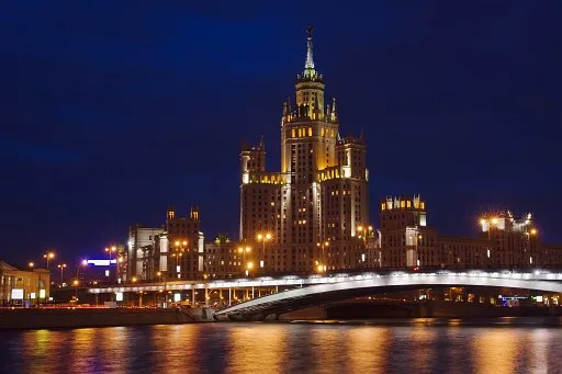 Night city (View across the river in twilight - Moscow, Russia)