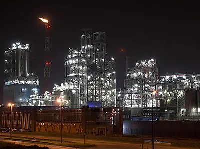 Oil refinery at night
