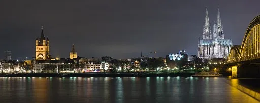 Night panoram of Cologne and river Rhine